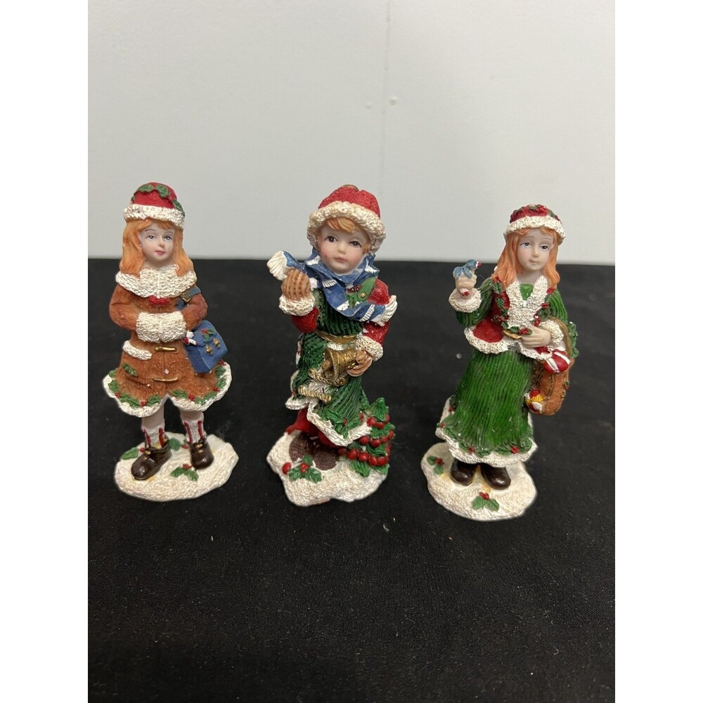 Set of 3 Christmas Children Figurines – Holiday Decor – Good Condition
